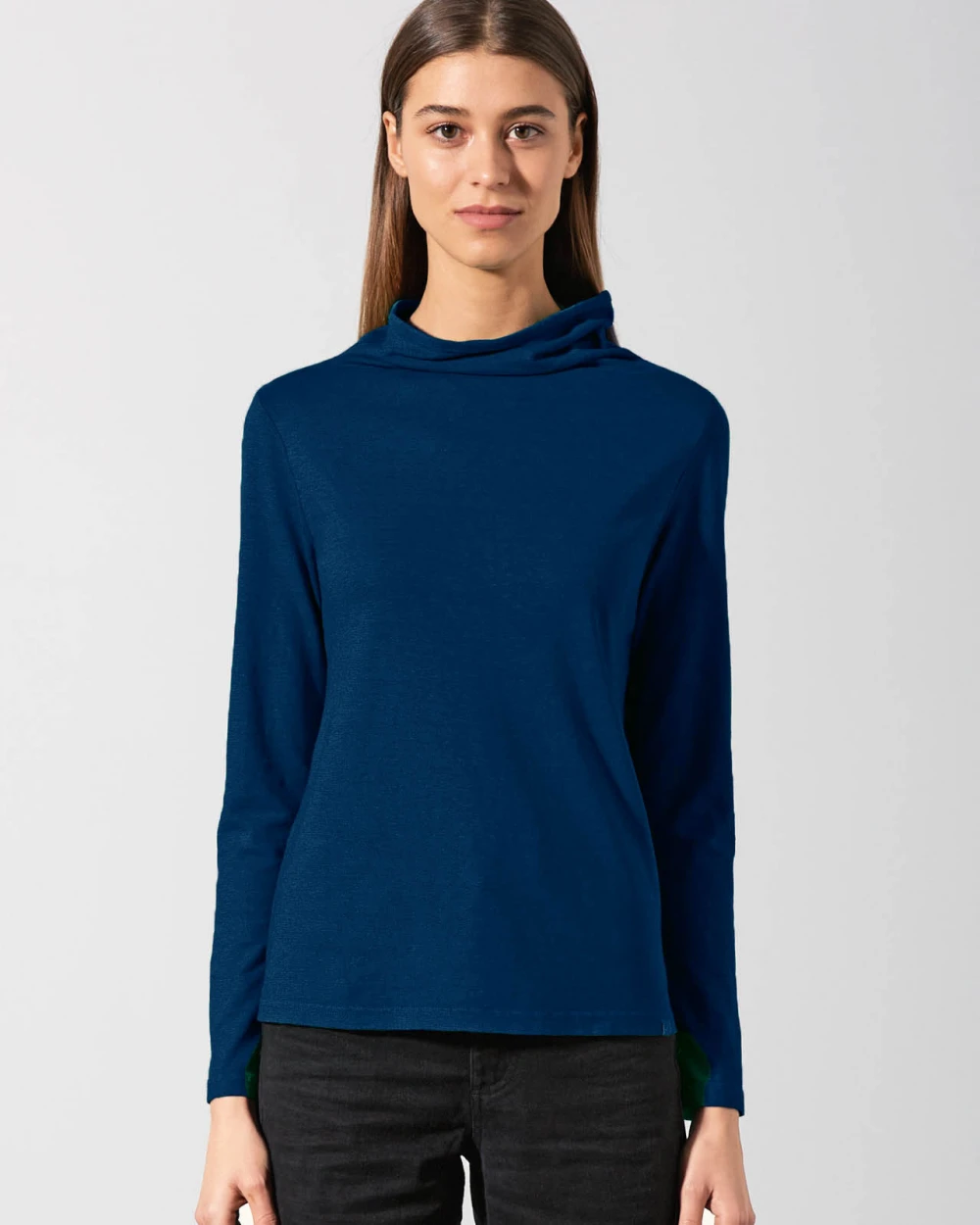 Women's high neck shirt in hemp and organic cotton