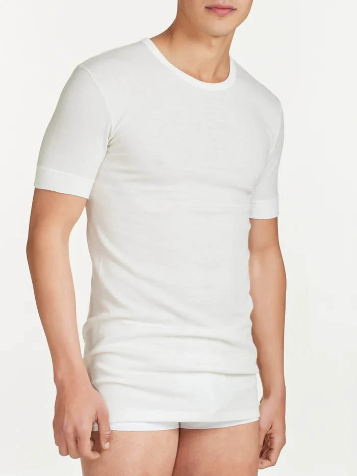 Men's underwear crew neck T-shirt Wool outside and 100% cotton on the skin