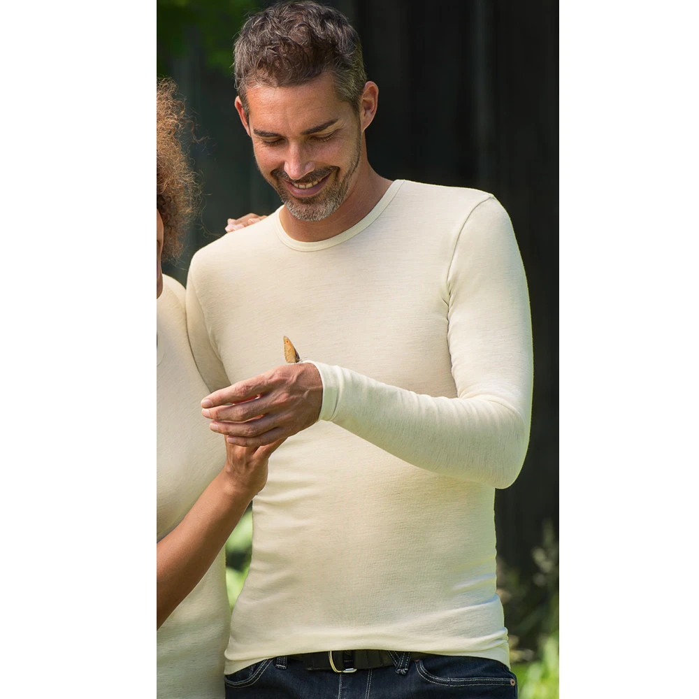 Long sleeve vest in organic wool/silk