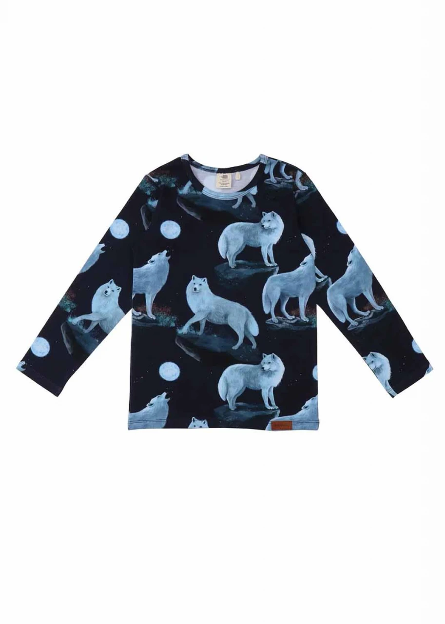 Shirt for children in organic cotton - Singing Wolf allover