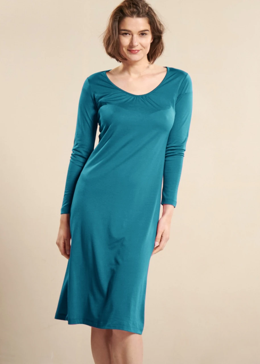 Long sleeve nightgown in silk and organic cotton