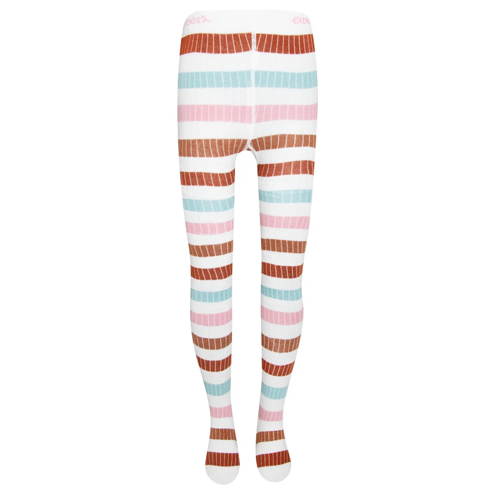 Girl's white tights with coloured stripes in organic cotton