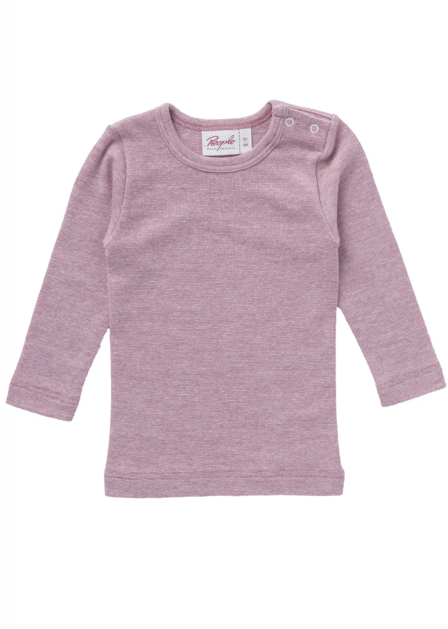 Pink long-sleeved shirt in organic cotton, organic wool and silk