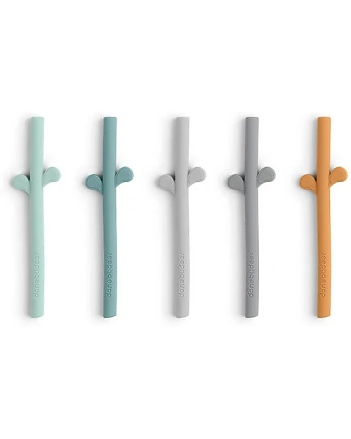 Straws for children Peekaboo Blu Multicolor 5 pcs in Food Grade Silicone