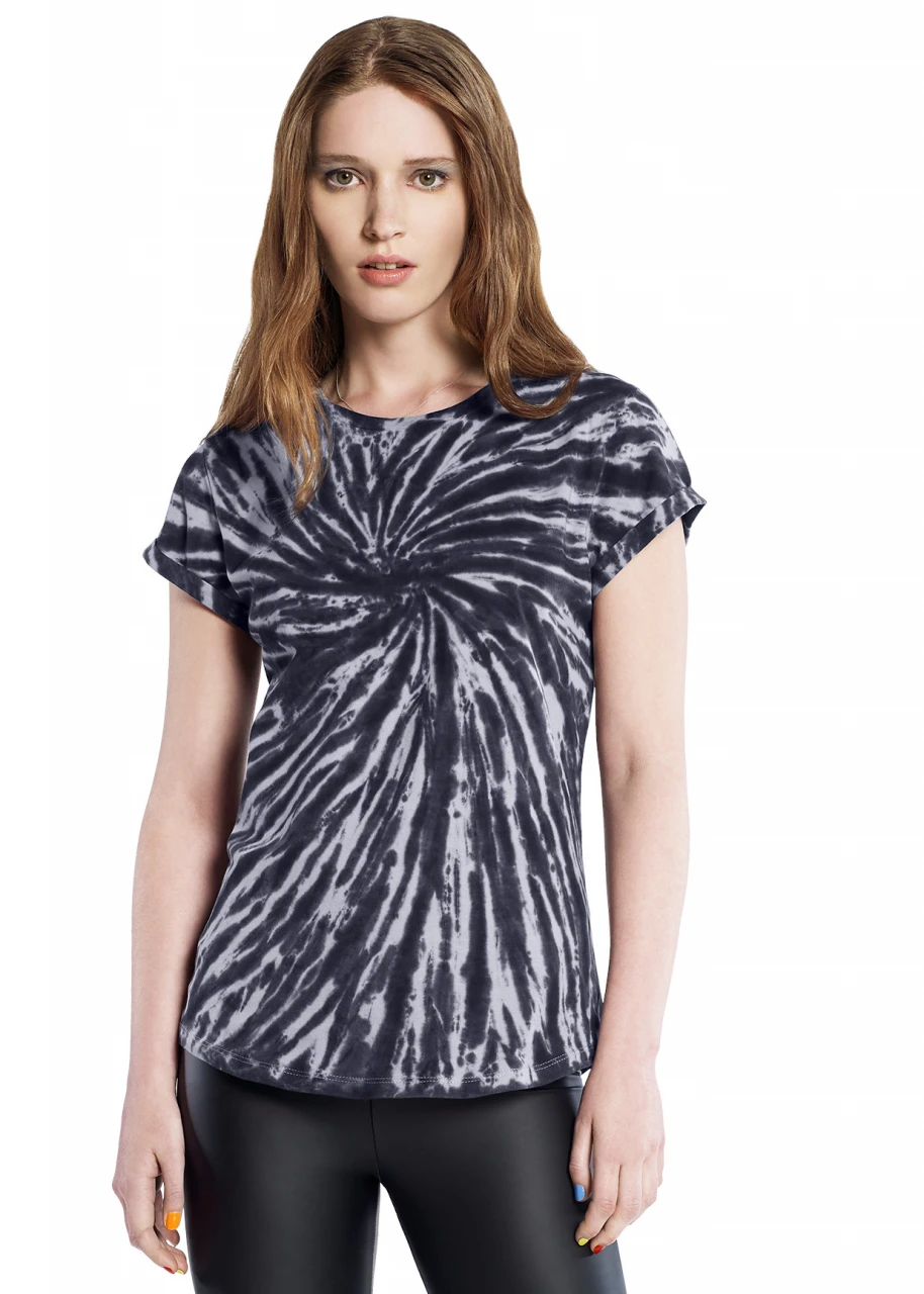 Women's TIE DYE BLACK rolled sleeve t-shirt in organic cotton