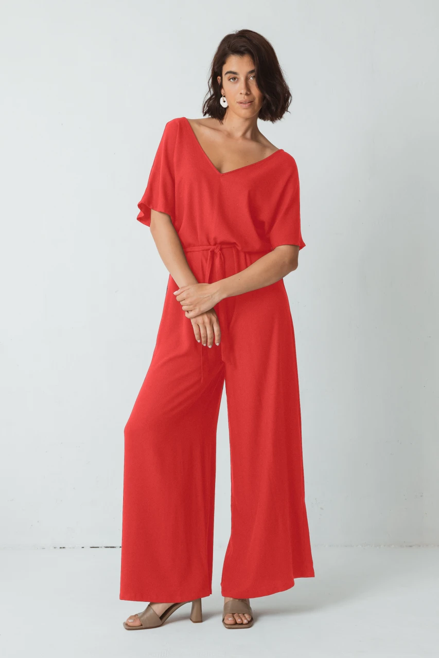 Karitate summer jumpsuit for women in sustainable Ecovero viscose - Red