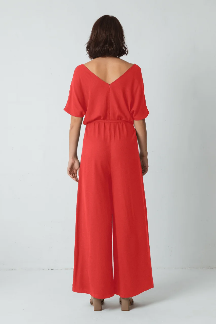 Karitate summer jumpsuit for women in sustainable Ecovero viscose - Red_100762