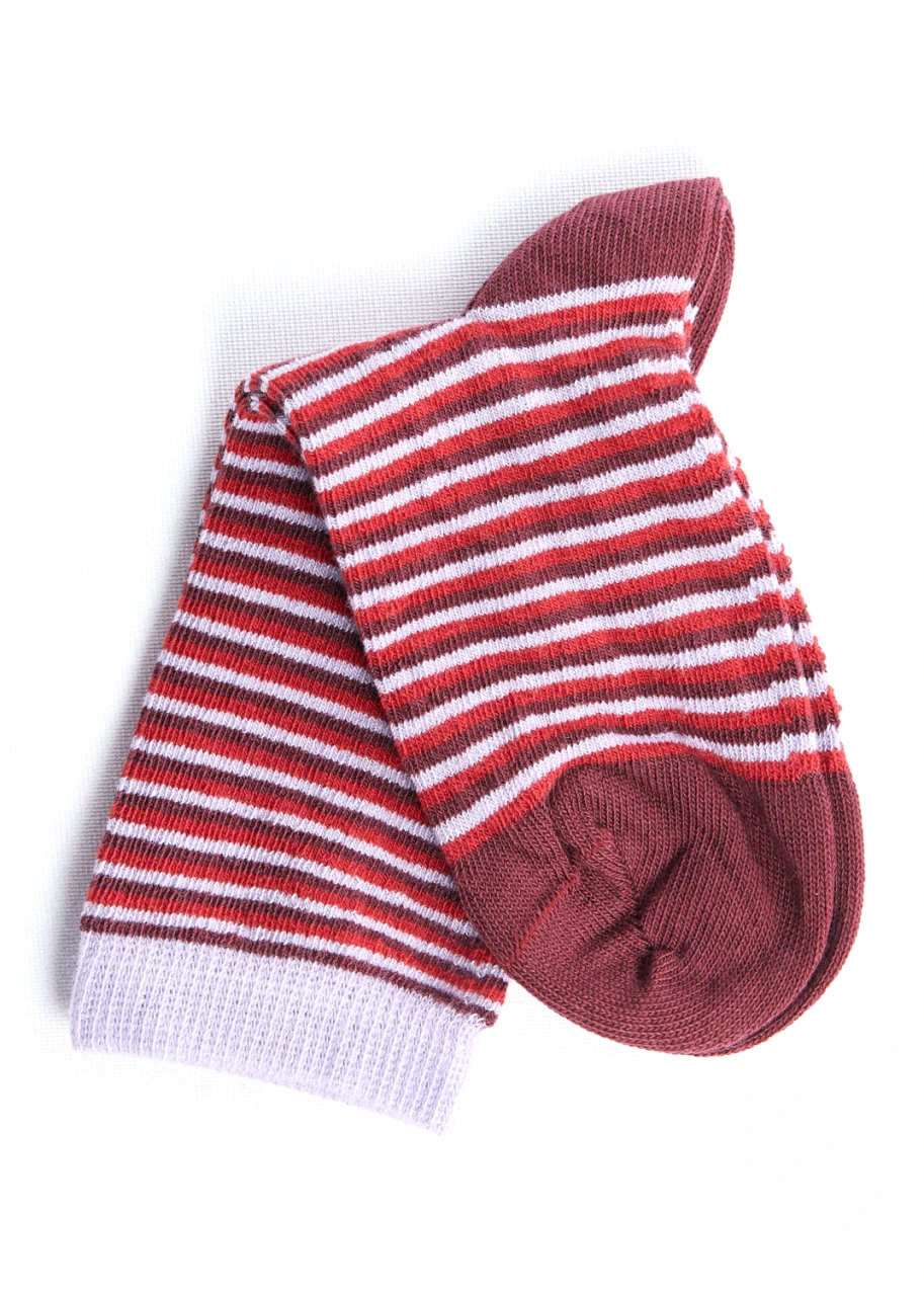 Red striped children's socks in organic cotton
