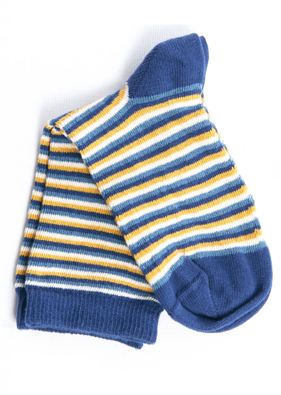 Blue striped children's socks in organic cotton