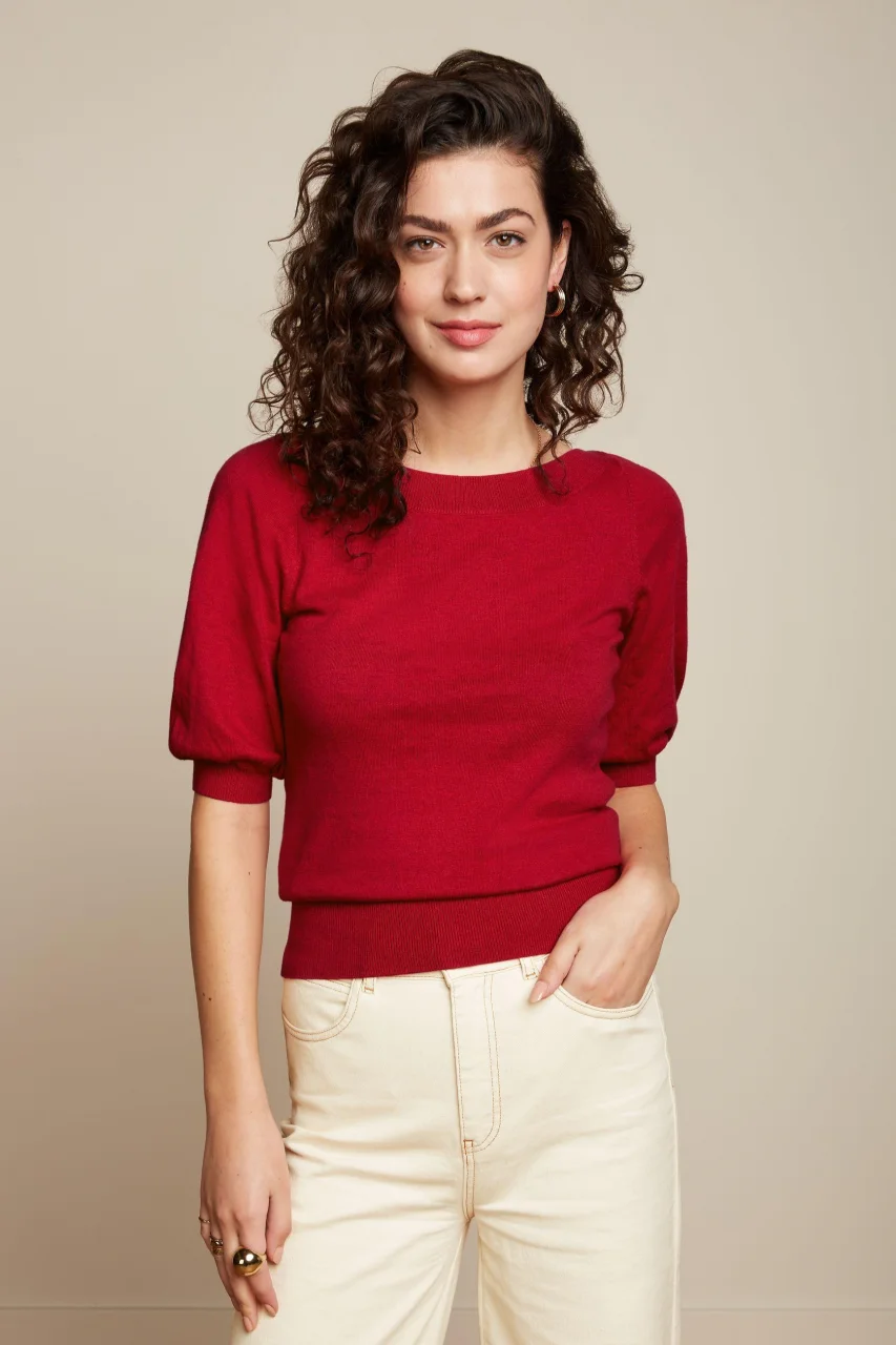 Ivy shirt in cotton, modal and silk yarn - Red