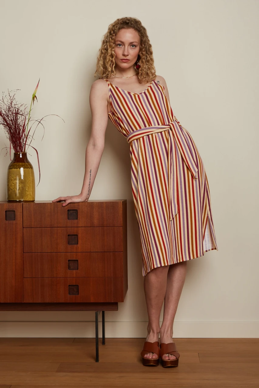 Nadya striped dress for women in Ecovero and Linen_101624