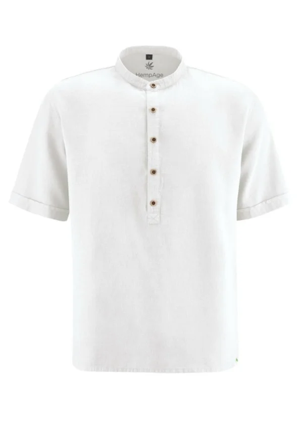 Short-sleeved Men's Shirt in Hemp and White Organic Cotton
