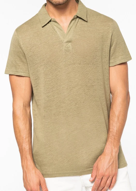 Men's linen polo shirt - Olive