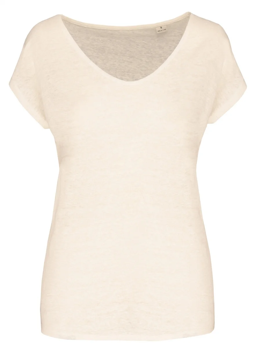 Gloria V-neck women's t-shirt in Linen - Ivory