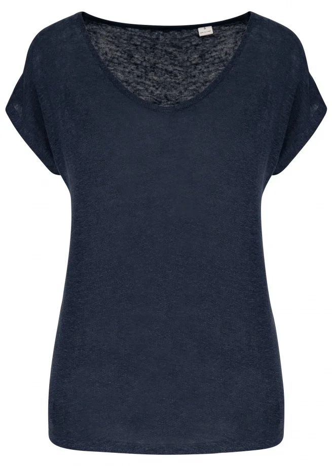 Gloria V-neck women's t-shirt in Linen - Navy