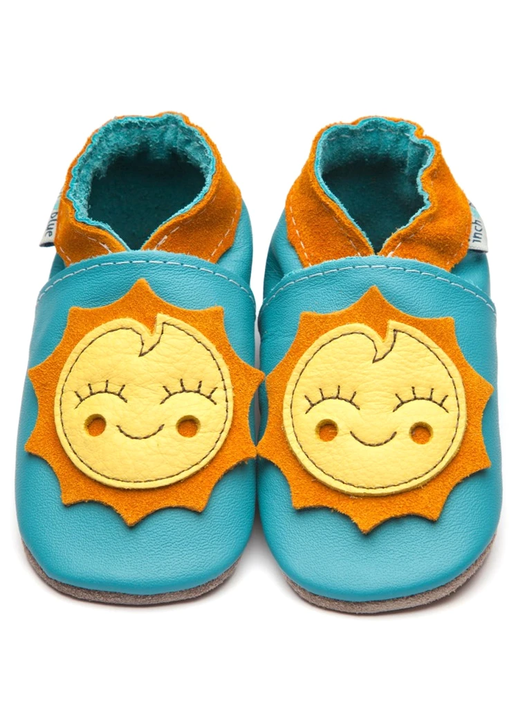 Baby shoe with soft sole in leather RAY TURQUOISE Inch Blue