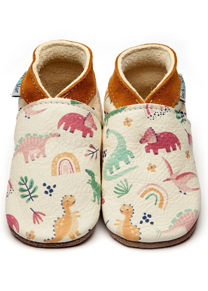 Baby shoe with soft sole in leather DINO RAINBOW Inch Blue