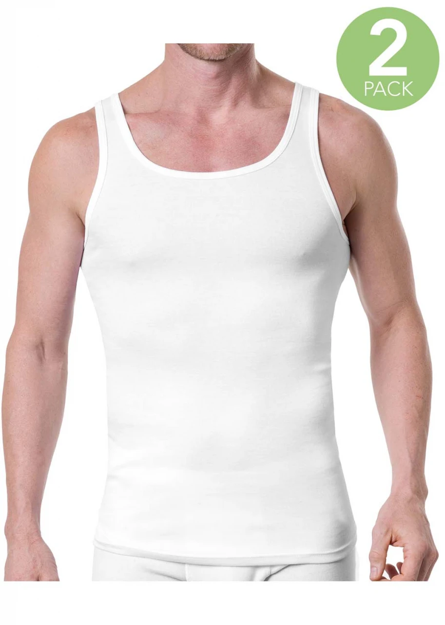 Men's Pure Organic Cotton White Tank Tops -  2 pcs