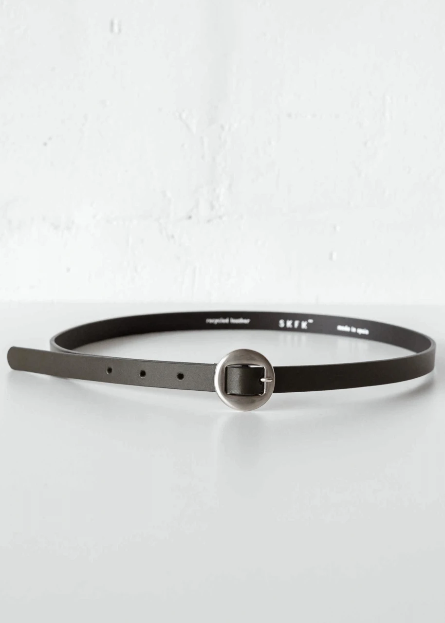 Women's thin belt anthracite recycled leather