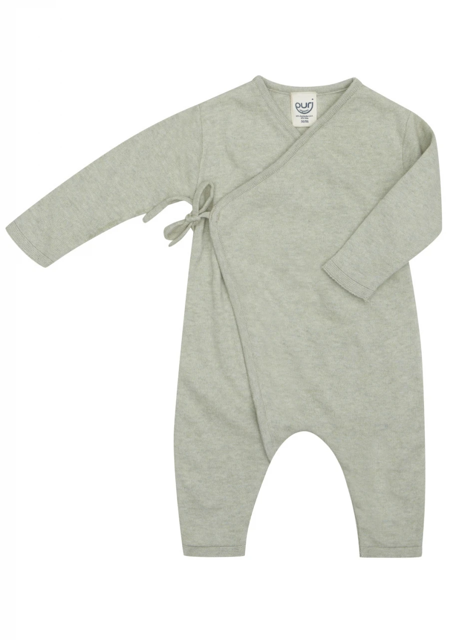 Baby Sleepsuit in Organic Cotton and Silk - Tea green
