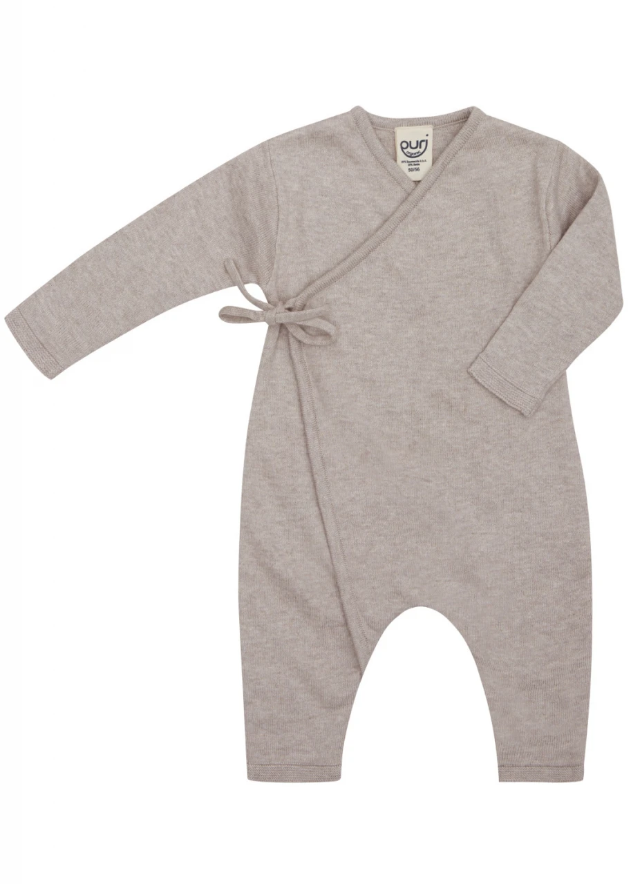Baby Sleepsuit in Organic Cotton and Silk - Tan