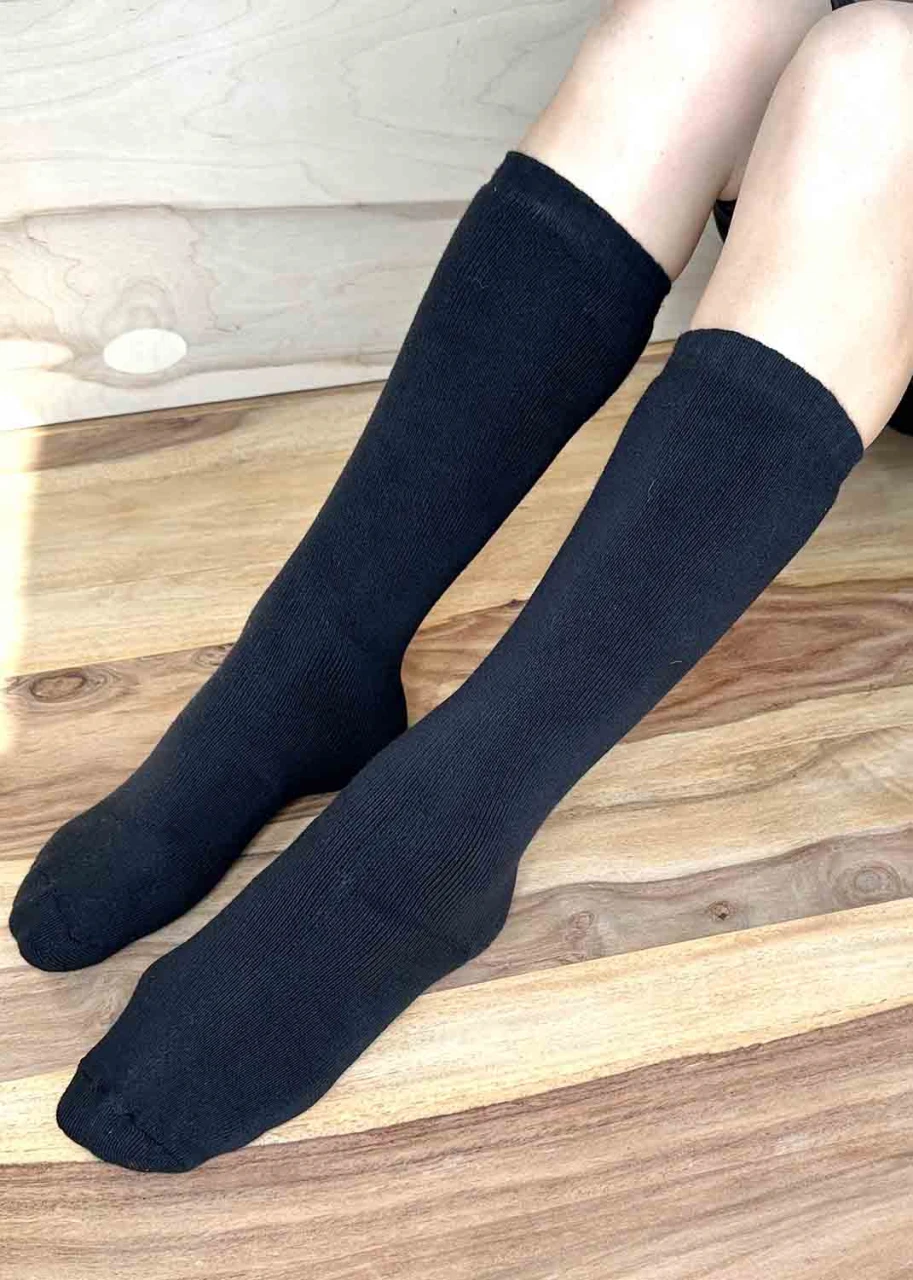 Black Knee high socks in organic cotton terry
