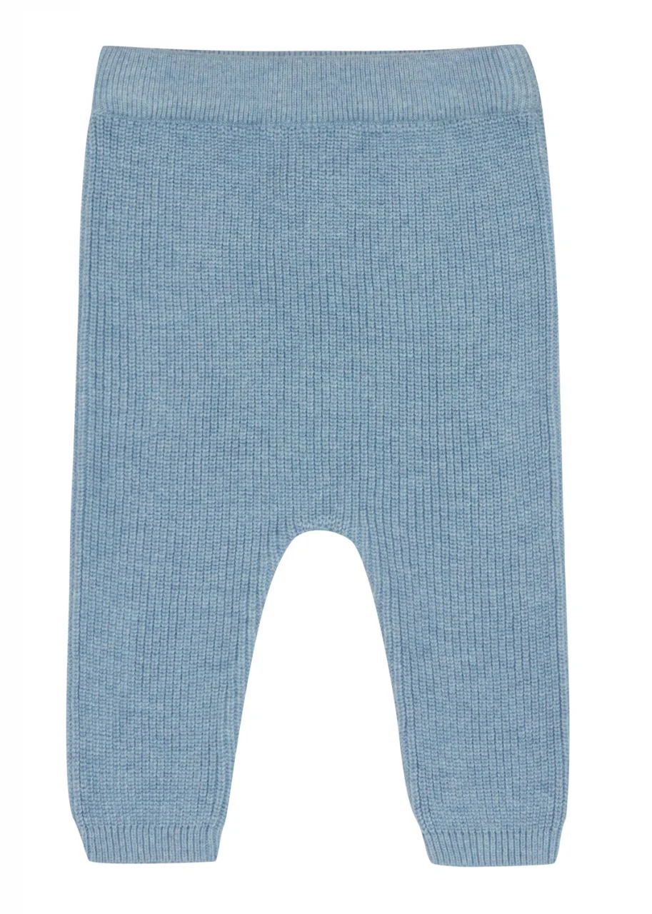 Pantaloni a maglia Azzurro polvere per neonati in cotone biologico e seta