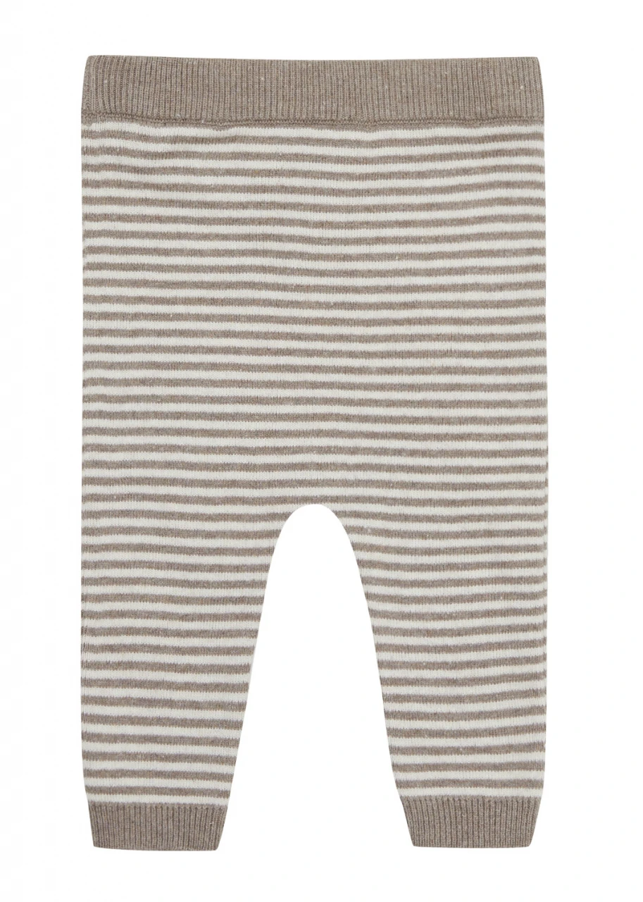 Trousers for baby in Organic Cotton and Silk- Taupe and white stripes