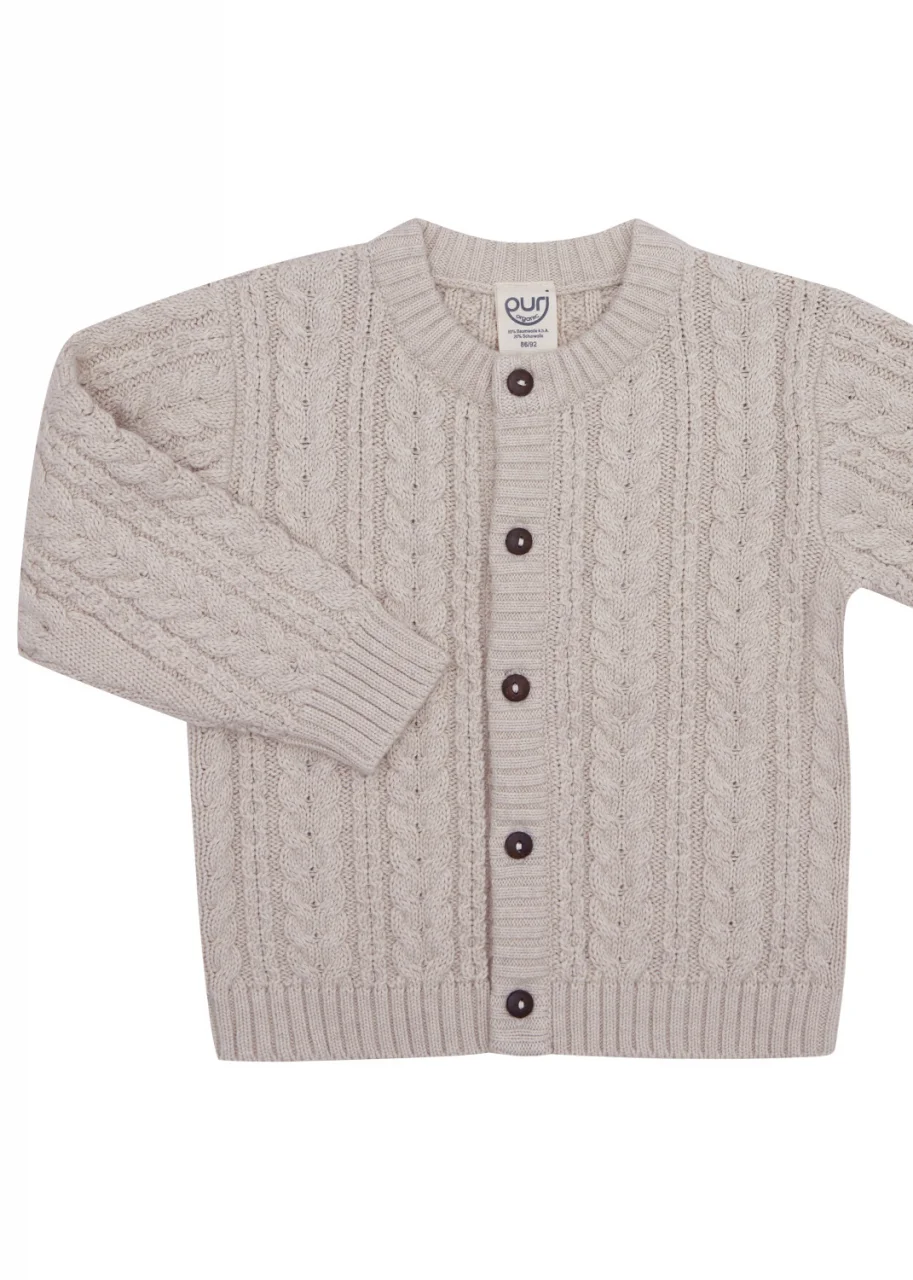 Cable-knit cardigan for babies in organic cotton and wood_104948