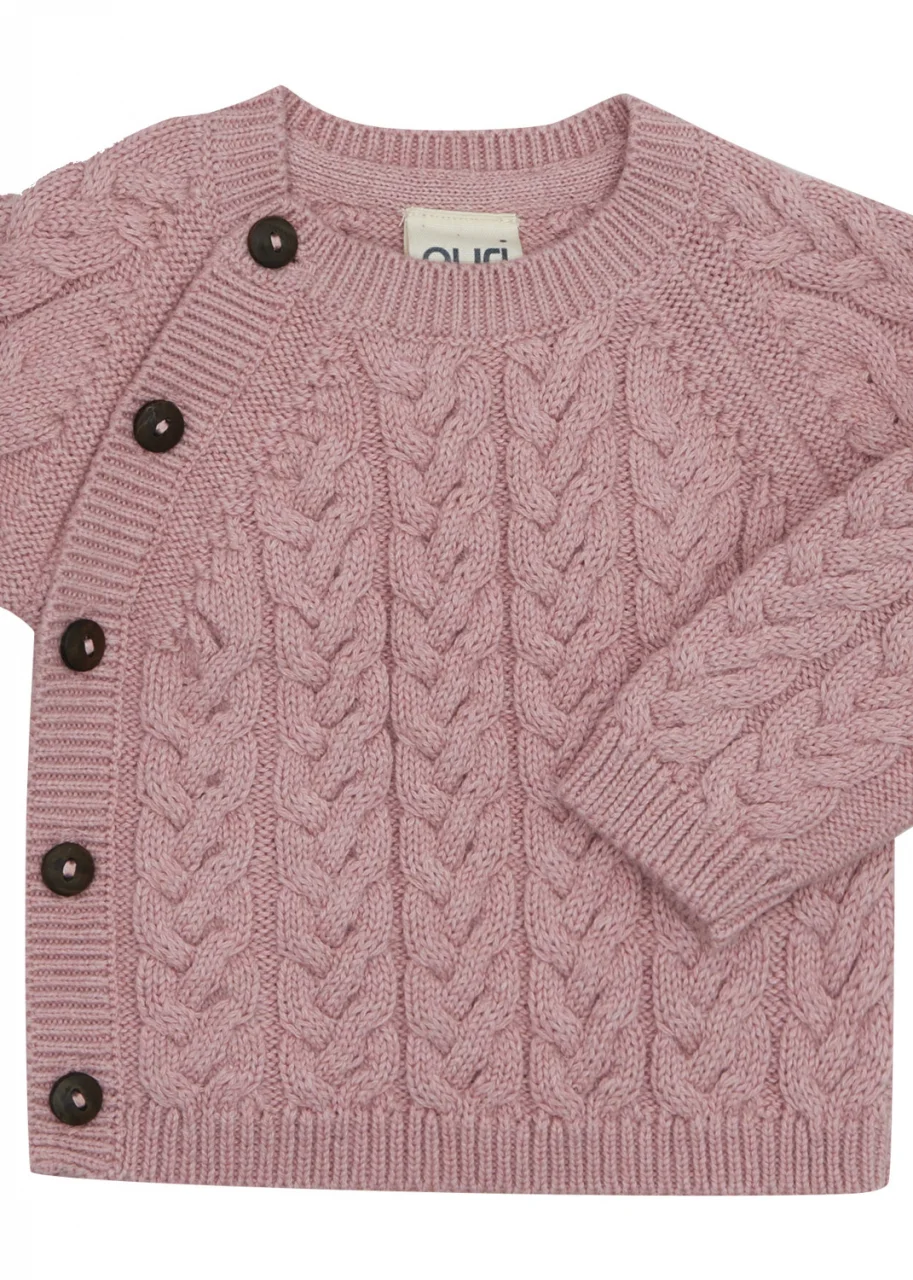 Baby knitted kimono jumper in organic cotton and wool- Pink_104962