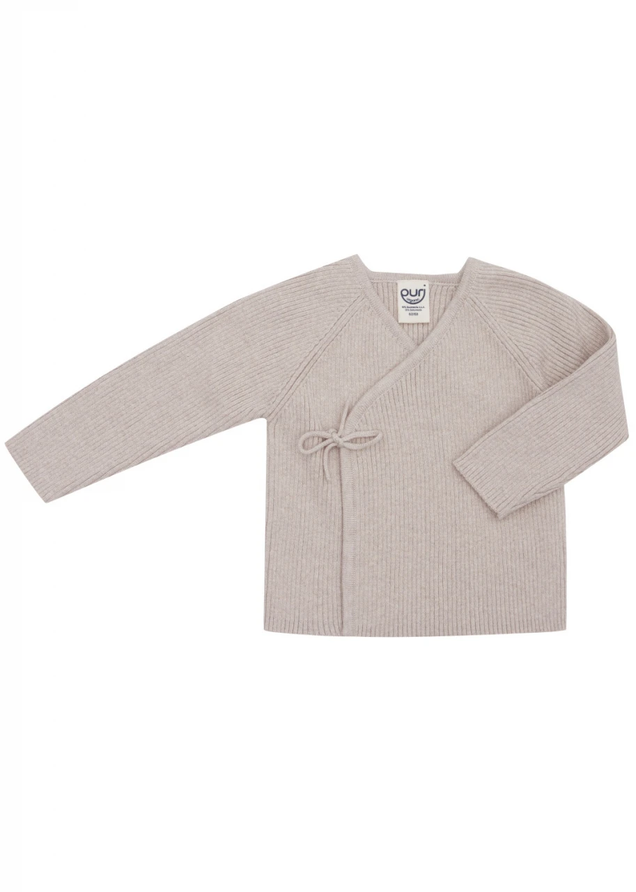 Baby kimono jumper in organic cotton and wool- grey