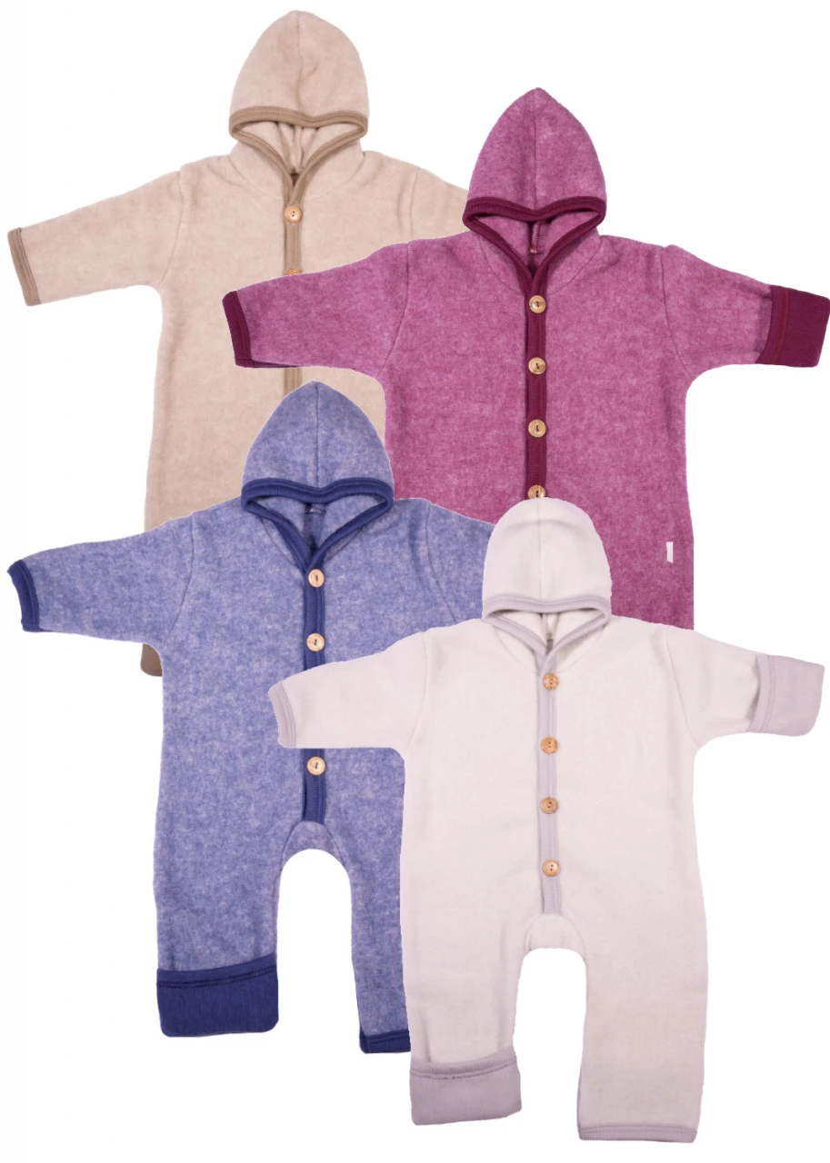 Baby hooded terry woolen overall with button