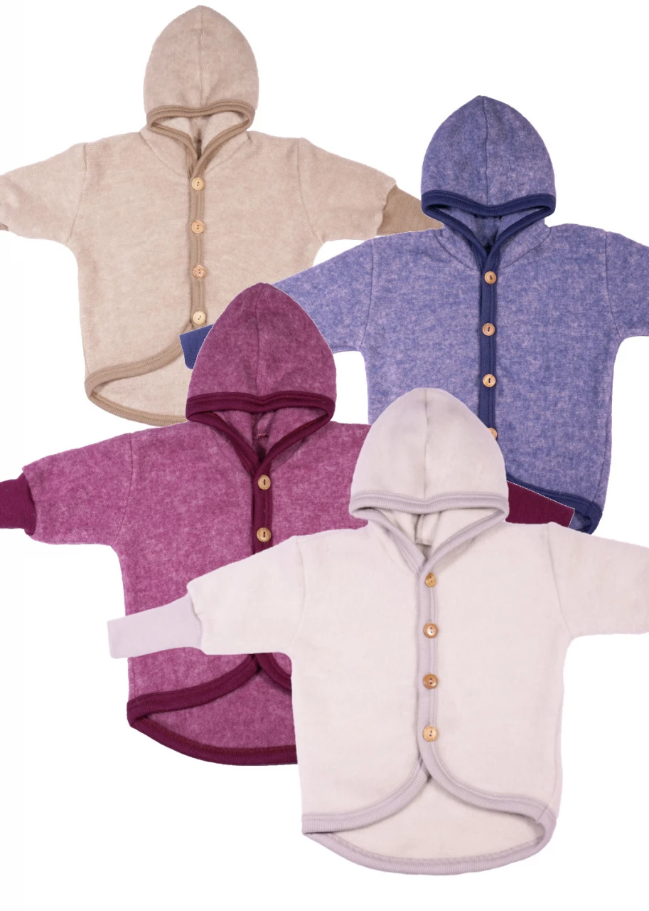 Children's hooded jacket made of wool and organic cotton