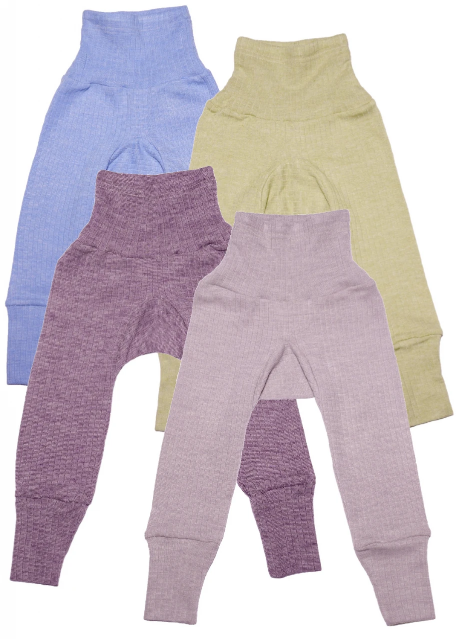 Pantaloni con fascia per bambini in lana, cotone bio e seta