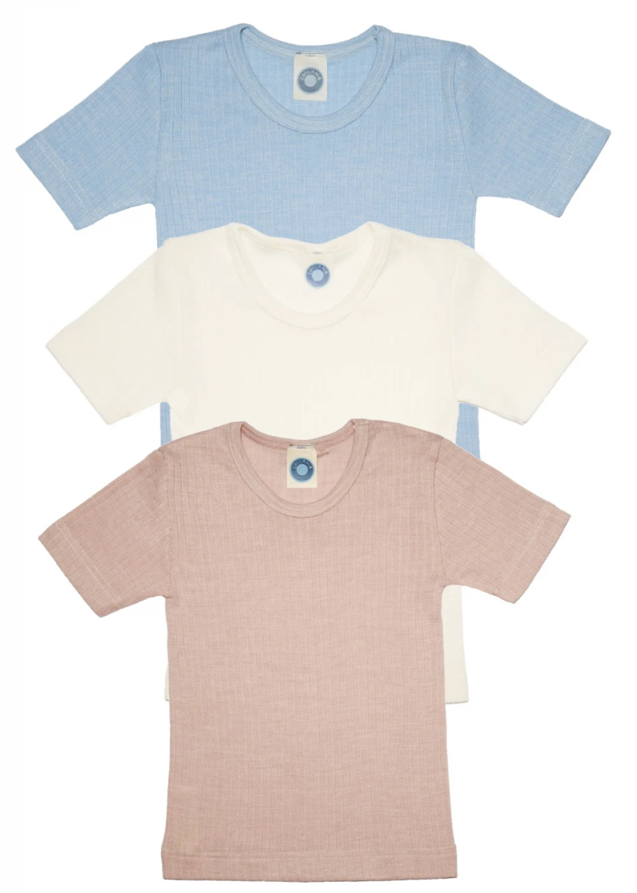 Children's short-sleeved jumper in wool, organic cotton and silk