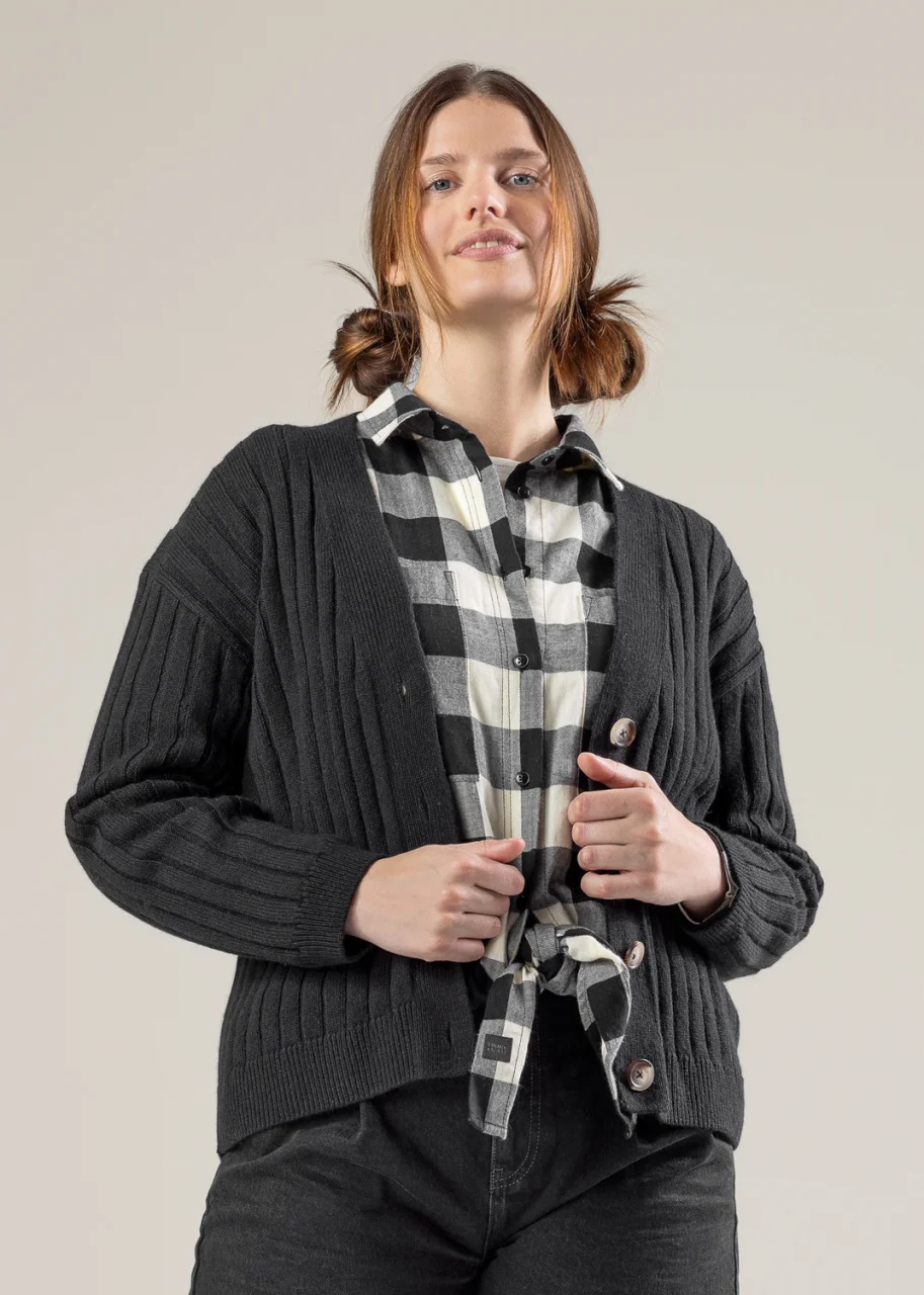 Women's PIRALA black cardigan in wool and organic cotton_105507