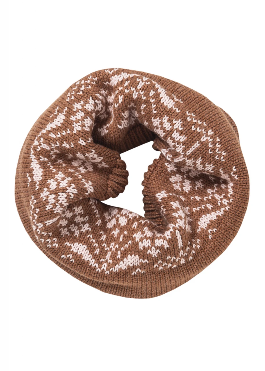 Brown Jacquard ring scarf for children in organic cotton organic cotton