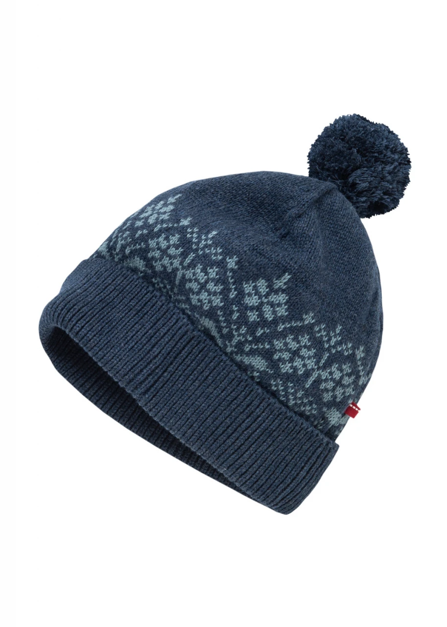 Dark Blue Jacquard knitted hat for children in organic cotton