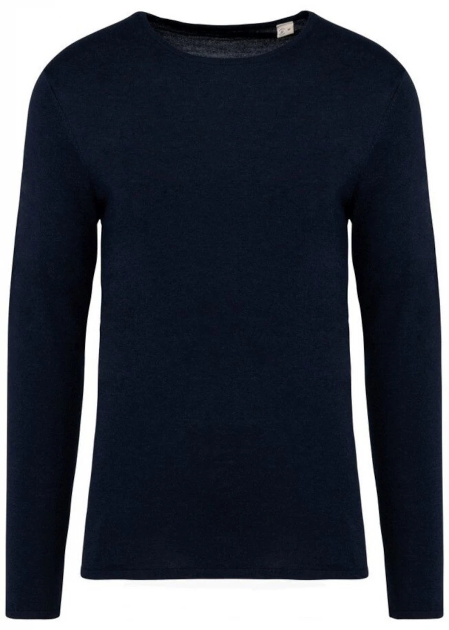 Blue crew-neck pullover for men in Lyocell TENCEL and organic cotton