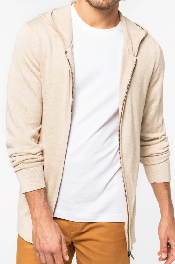 Beige men's hooded pullover in Lyocell TENCEL and organic cotton
