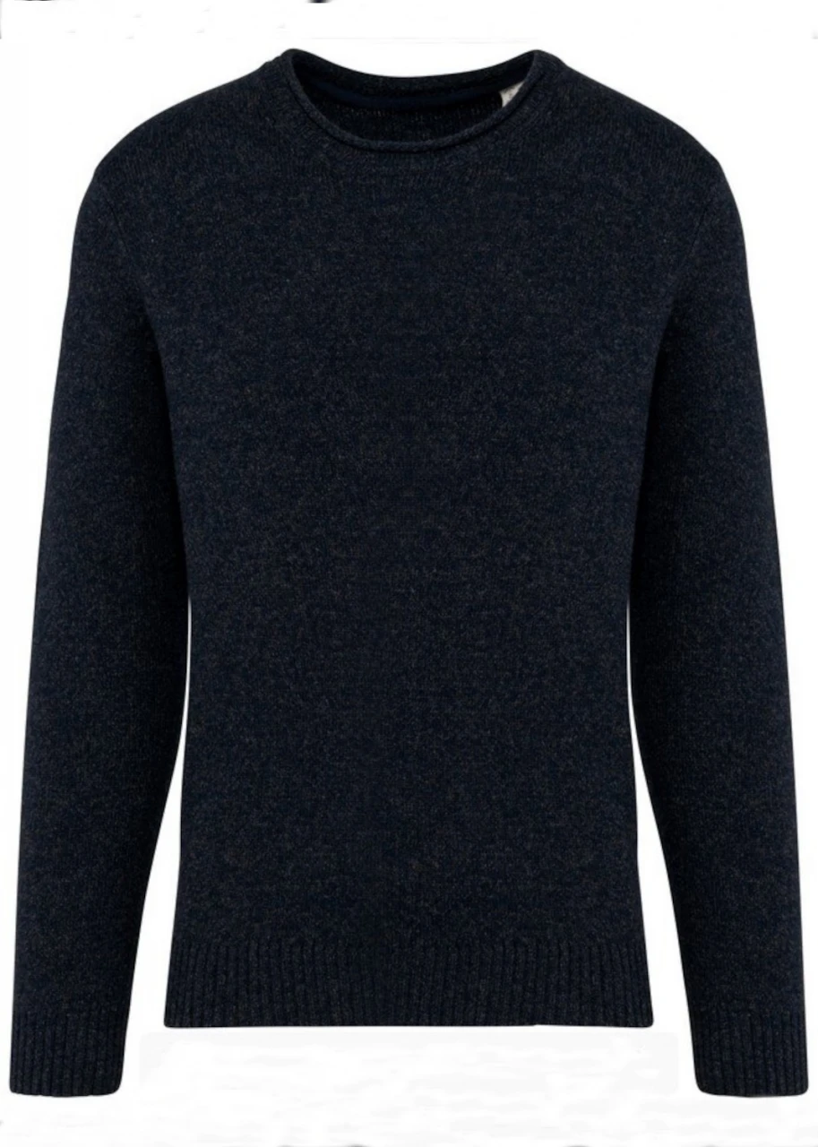 Blue men's rolled neck pullover in responsible merino wool
