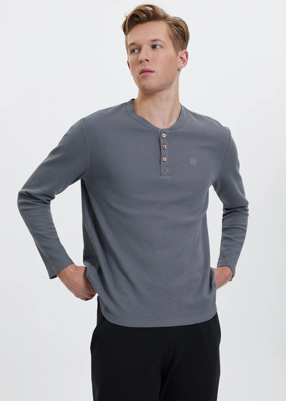 Men's Henley Grey T-shirt in pure organic cotton