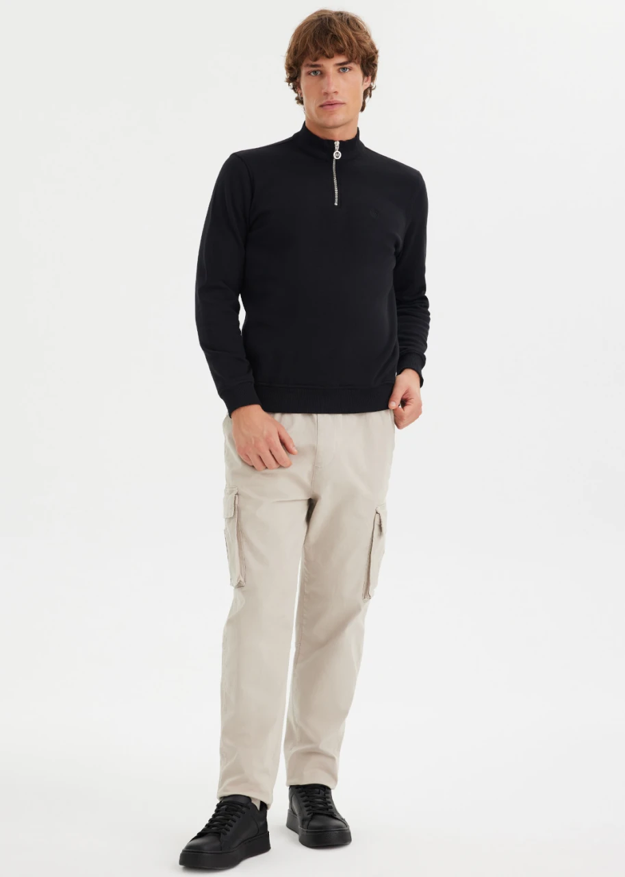 Men's Half Zip Black sweatshirt in pure organic cotton