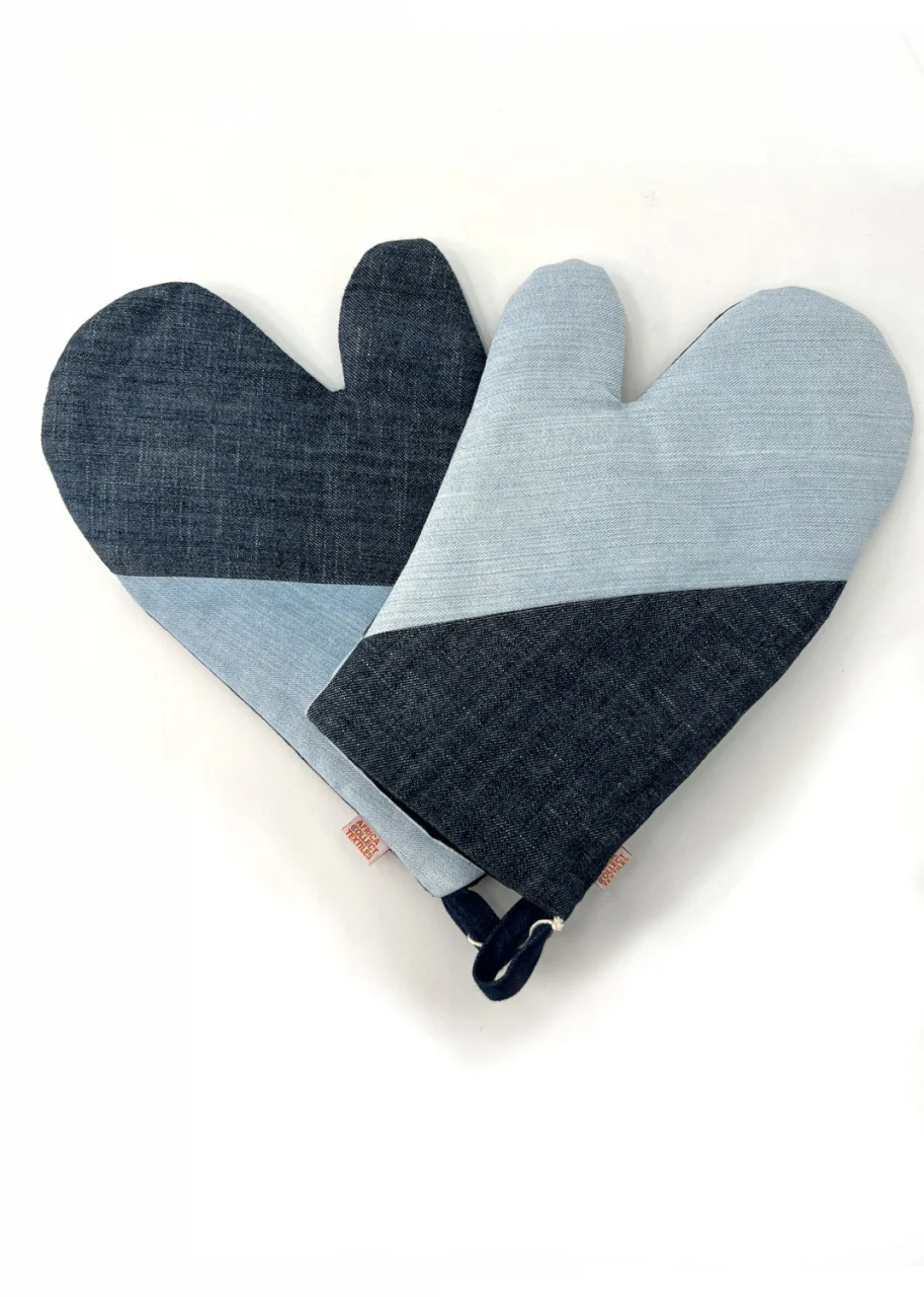 Recycled denim oven mitts