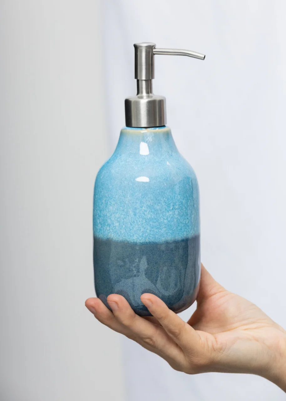 Industrial blue ceramic liquid soap dispenser