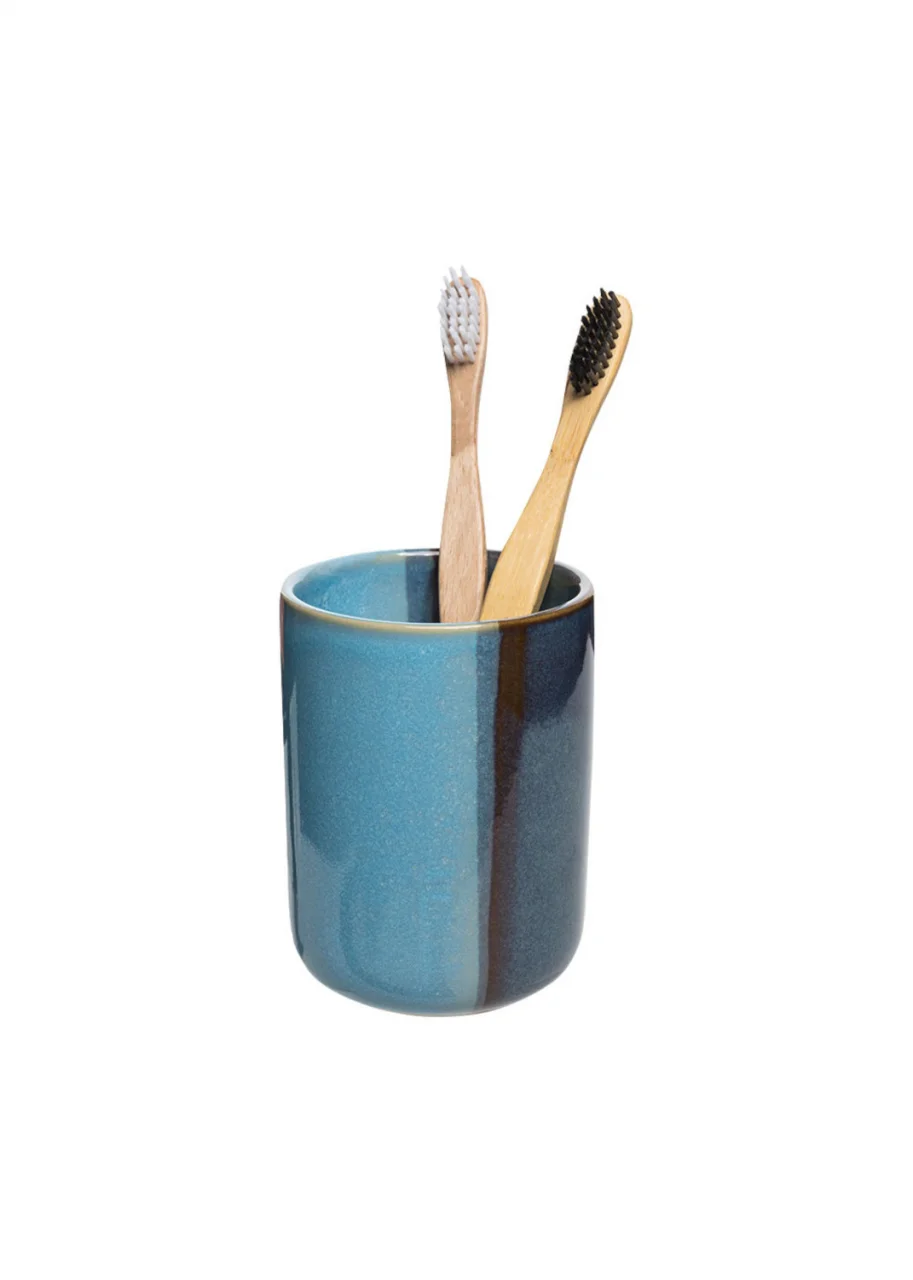 Industrial blue ceramic toothbrush holder_108204