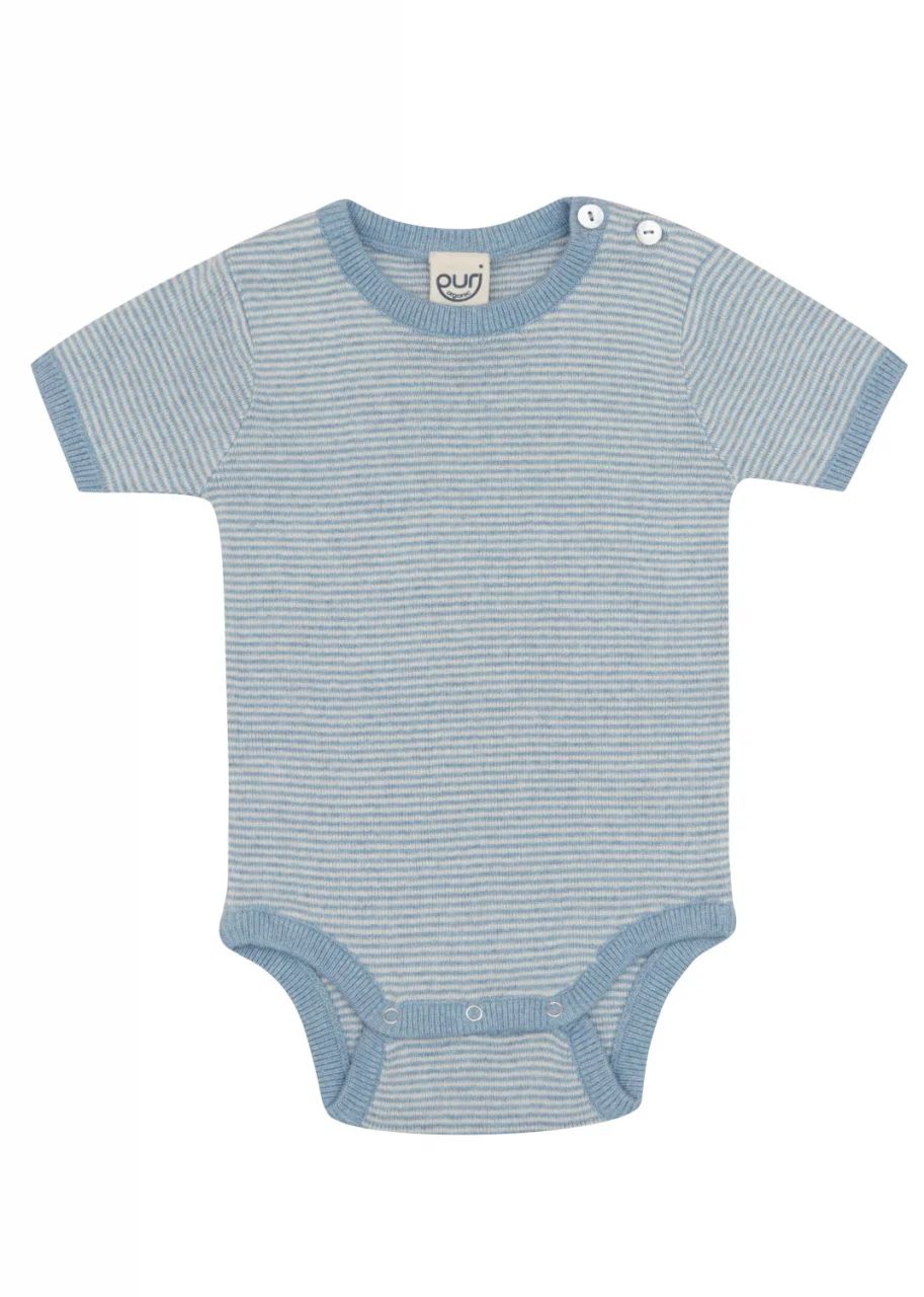 Blue striped bodysuit for newborns in organic cotton and silk