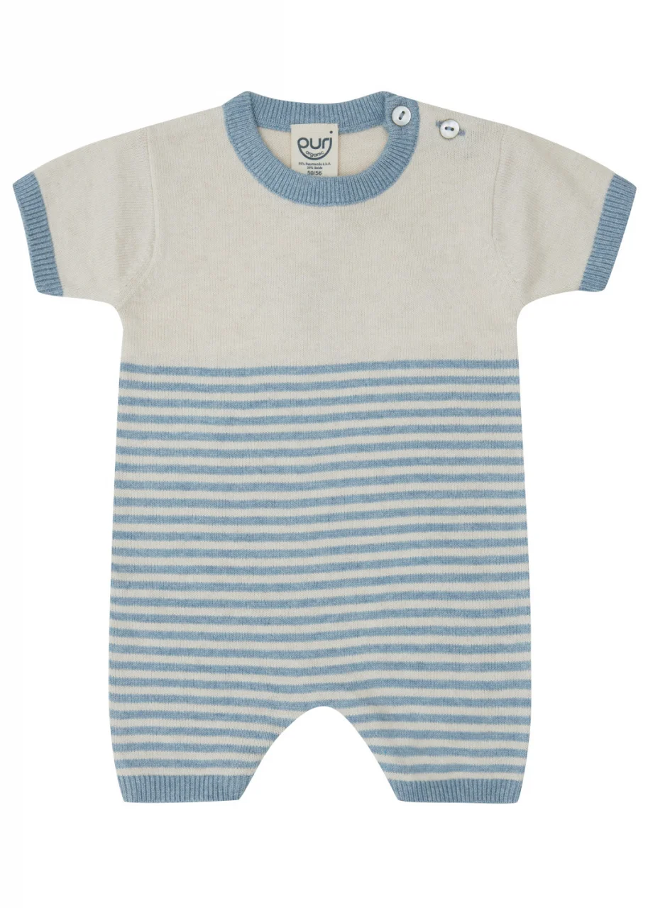 Blue striped baby rompers in Organic Cotton and Silk