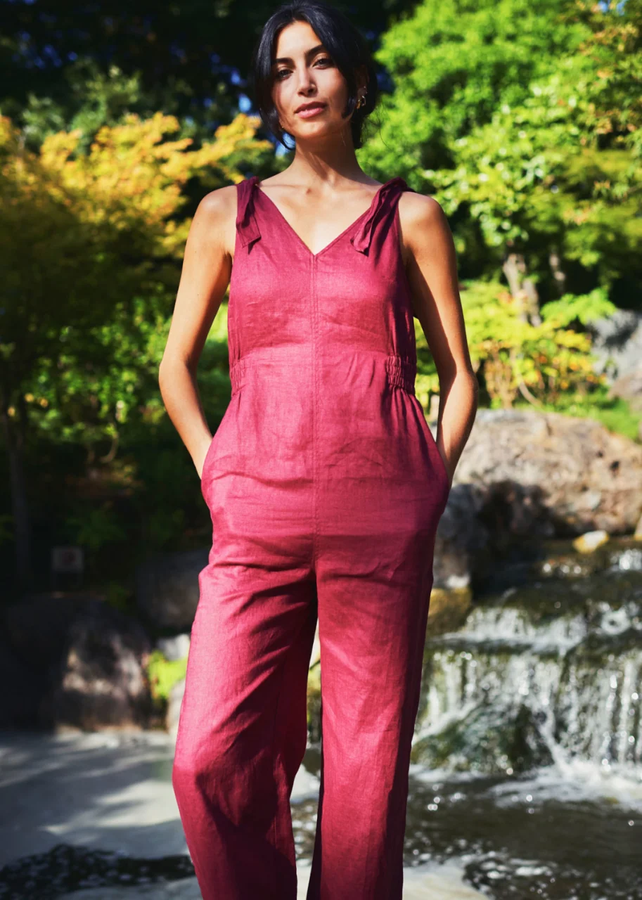 Floss jumpsuit in pure organic linen - Berry