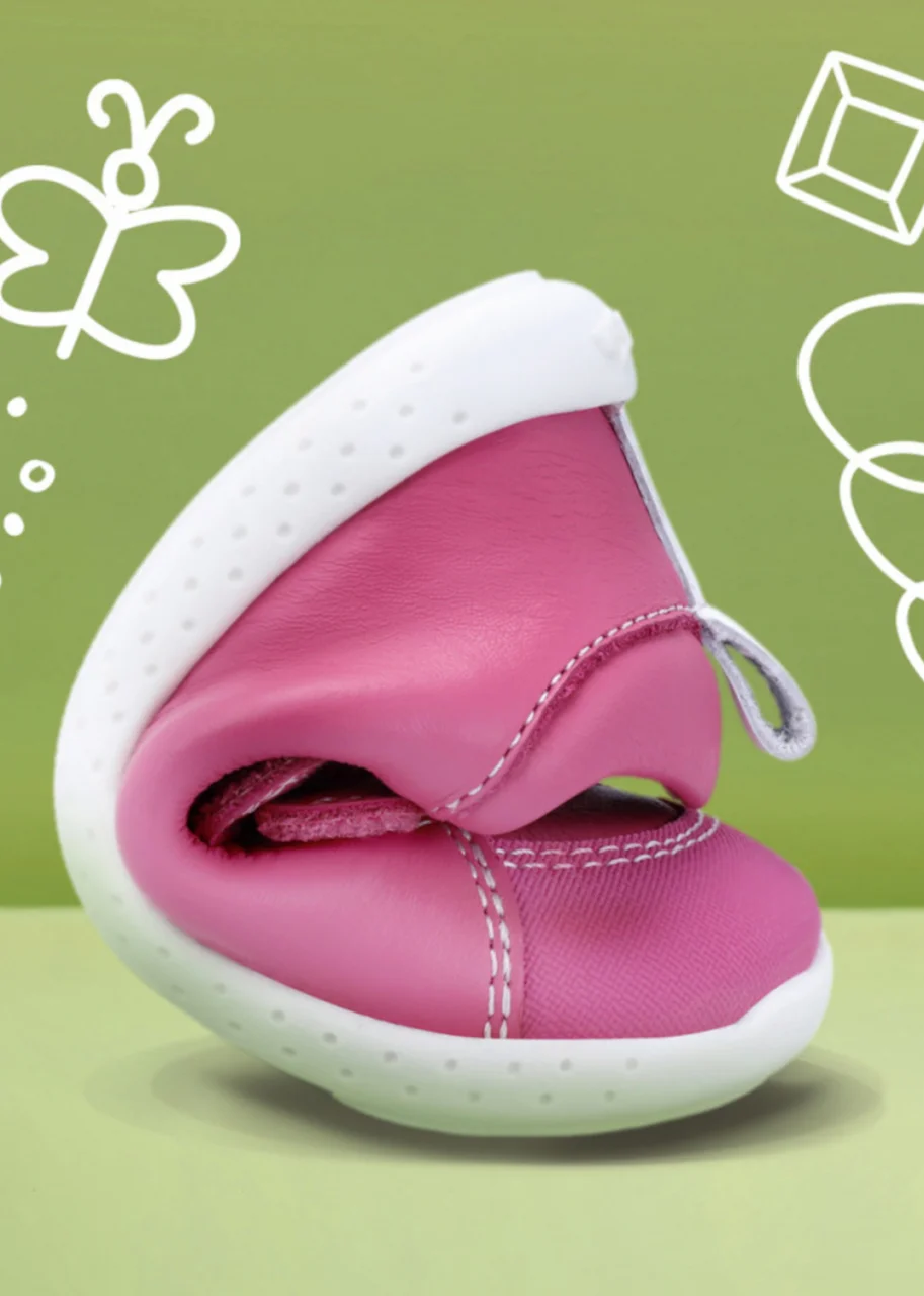 Rosy Barefoot Sneakers for girls in natural leather